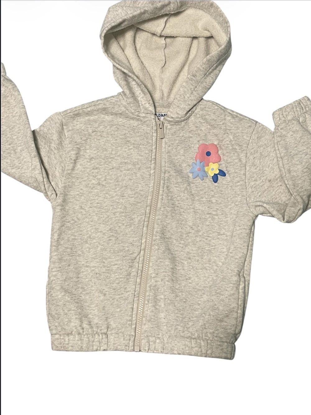 Old Navy Cream Hooded Zip Sweatshirt with Pink & Blue Floral Patch